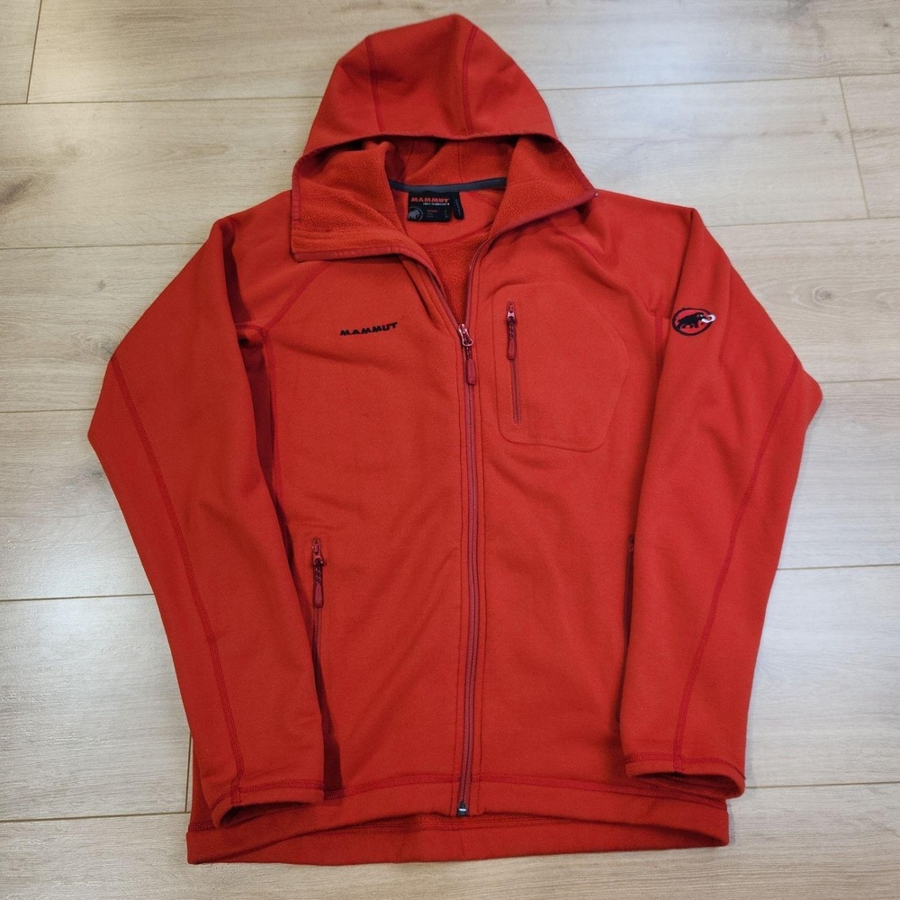 Mammut Polartec Jacket Mens Large Red Hooded Fleece Full Zip